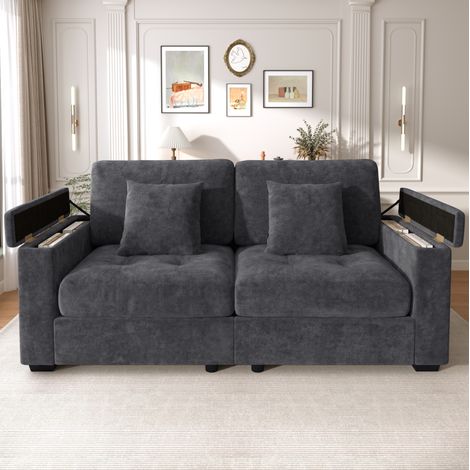 Divano 2 posti con contenitore in chenille grigio scuro OKMYHOME (1/5)