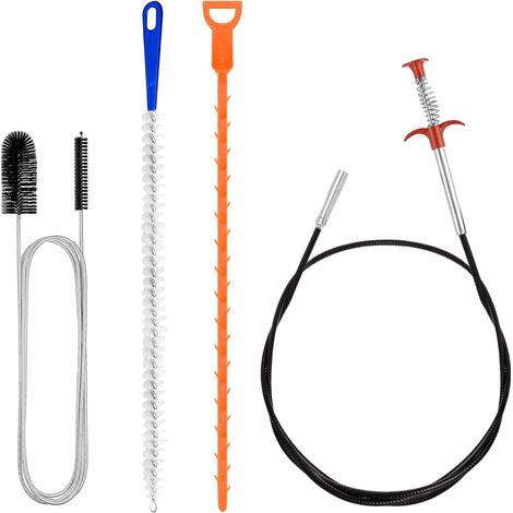 4 Pièces Furet Deboucheur Canalisation, Deboucheur Canalisation Brosse, Outil de Débouchage d'évier, Kit de Nettoyage Réutilisable et Polyvalent pour Égouts Cuisine, Douche, Toilettes, Évier (1/5)