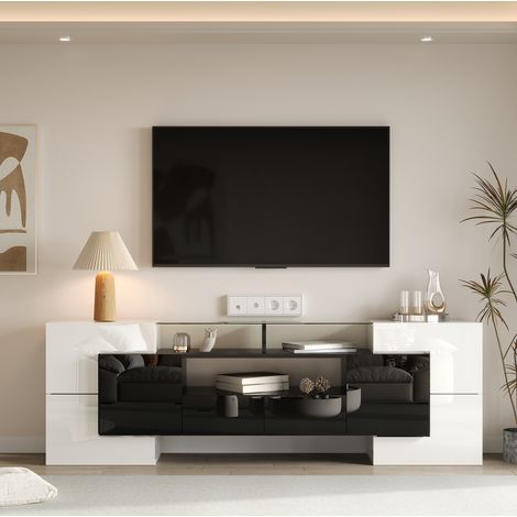 TV Möbel Sideboard 200 cm LED Stauraum Weiß Schwarz OKMYHOME (1/5)