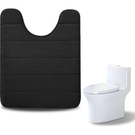 Tapis contour WC absorbant antidérapant en forme de U en mousse à mémoire de forme lavable pour salle de bain, noir, 50 x 60 cm (1/5)