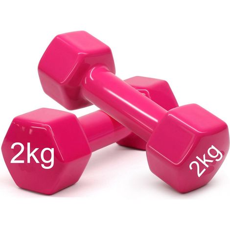 TRADE SHOP - Coppia Di Manubri In Vinile Da 2kg Ognuno Manubri Pesi Palestra Fitness Rosa -