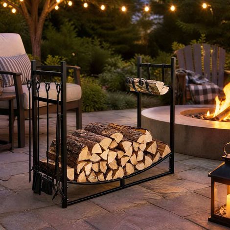 Metal Firewood Rack with Tool Set, Black, 85 x 33 x 77 cm (1/5)