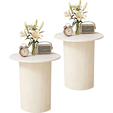 (Lot de 2 Table d'appoint Ronde avec Plateau en Marbre,Table d appoint Metal,Tables Bout de canapé,Design Minimaliste pour Salon et Chambre (1/5)