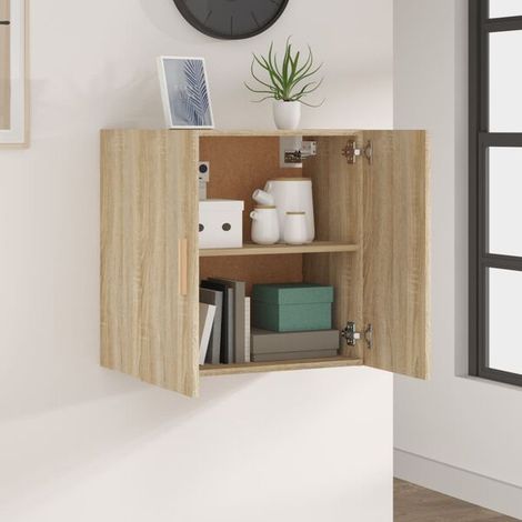 Étagère Murale de Rangement 60x30x60 cm, Meuble Mural Suspendu en Bois d'Ingénierie Couleur Chêne Sonoma, pour Salon, Cuisine, Salle de Bain (1/5)