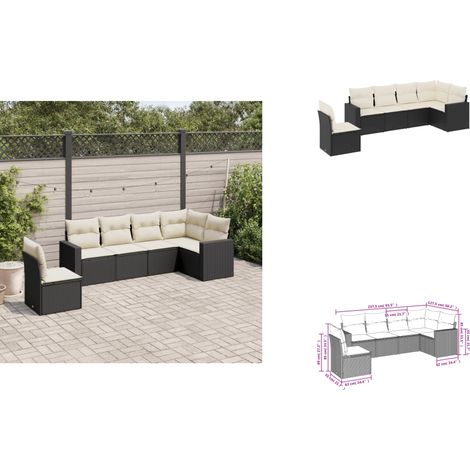 6-tlg. Garten-Sofagarnitur mit Kissen Schwarz Poly Rattan - Gartensofas - Outdoor Möbel - Gartenmöbel Set - Rattan Sofa - Lounge Set (1/3)