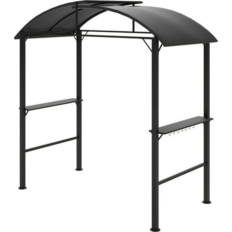 Pavillon de barbecue avec 2 étagères latérales et crochets – Structure en acier gris foncé 1,1 x 2,3 m (1/5)