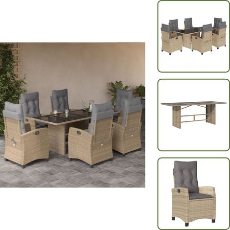 The Living Store Ensemble à manger de jardin coussins 7 pcs mélange beige rotin - Table de jardin (1/5)