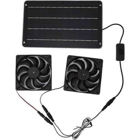 20-W-12-V-Doppelsolarventilator, energieeffizientes Solarpanel-Ventilator-Set mit Schalter für Wohnmobil, Gewächshaus, Tierhaus (1/5)