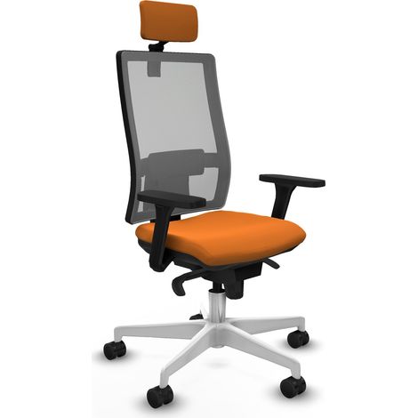 Horna sincro malla gris similpiel naranja brazos 3D base blanca cabecero 2D ruedas 65mm nailon (1/5)