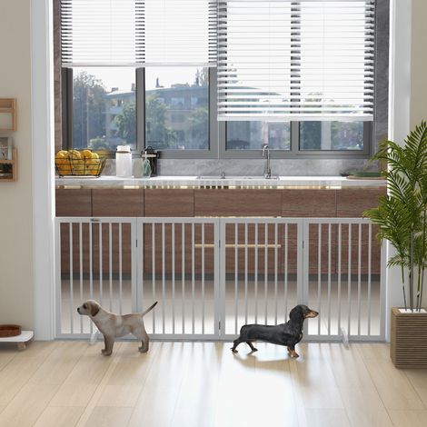 Barrière de sécurité modulaire et pliable pour animaux de compagnie avec pied de support, en bois massif, 206 x 35,5 x 76 cm (1/5)