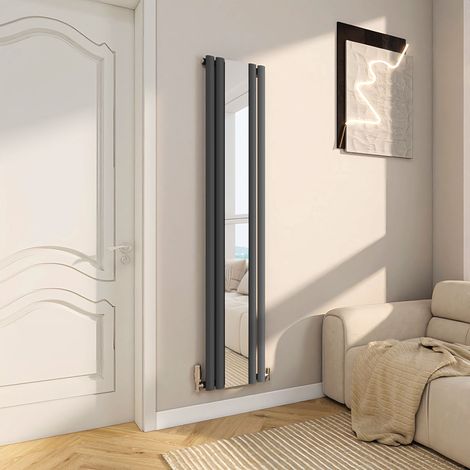 AICA Mirror Vertical Radiator Single Oval Column 1800x381mm - Anthracite (1/5)
