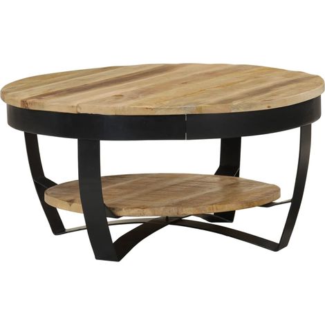 Tavolino da caffè dal design industriale in legno massello di mango e acciaio 65 x 32 cm DEC038275