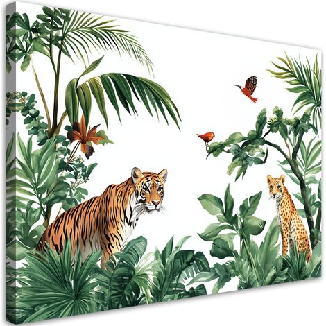 Stampa su tela per cameretta, Palme Animali tigre Africa - 120x80 (1/3)
