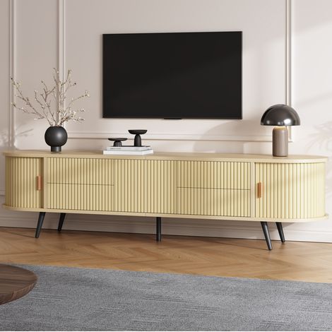 Mobile TV ovale 180 x 40 x 45 cm con 4 cassetti e 1 anta tamburata in MDF legno naturale OKWISH (1/5)