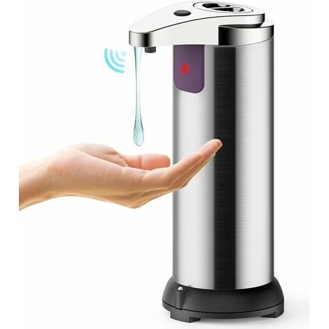 Distributeur de Savon Automatique, 250ml Distributeur de Savon Acier Inoxydable avec capteur de Mouvement Infrarouge Base étanche Commutateur Réglable, pour Bains Cuisines Hôtel Chambre-Fei Yu (1/4)