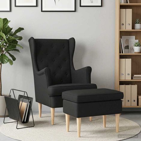 vidaXL Fauteuil avec pouf 2 pc Noir Tissu (1/5)