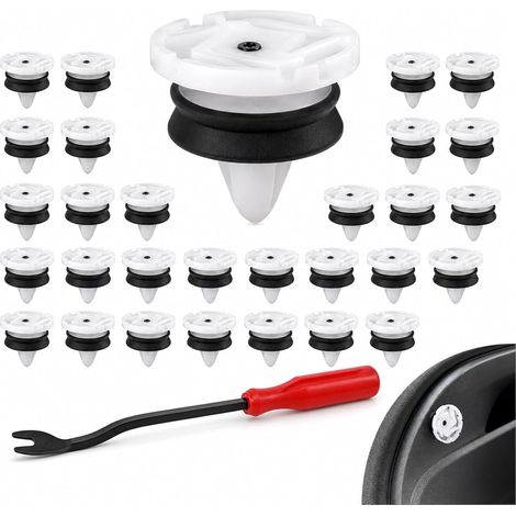30 Pièces Clips De Fixation Voiture Avec Outil De Démontage, Universal Rivet Plastique Pour Auto Voitures Panneaux De Portes Oem 7703077476 Attaches Garniture Pour Peugeot Renault Clio Citroen (1/5)