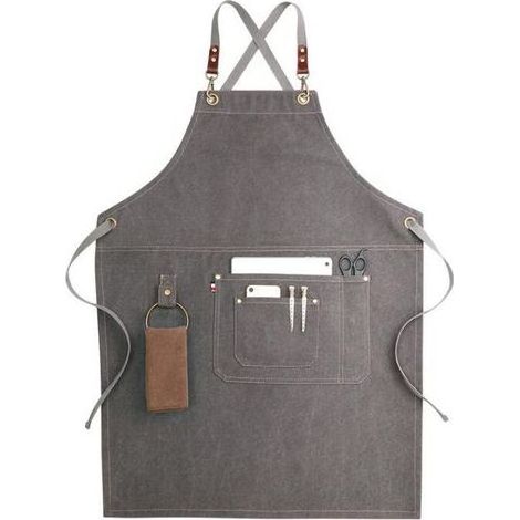 TAISHENGDA Unisex-Lederschürze mit Stoffband, Grillschürze mit Kreuztasche, Grau (1/4)
