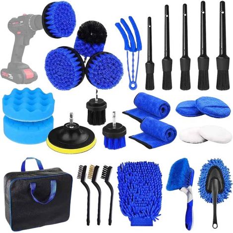 Set per la cura dell'auto da 26 pezzi. Set completo per la pulizia dell'auto con spazzole, panni in microfibra e spazzole per trapano. Set per la pulizia di interni e cerchi. (1/5)