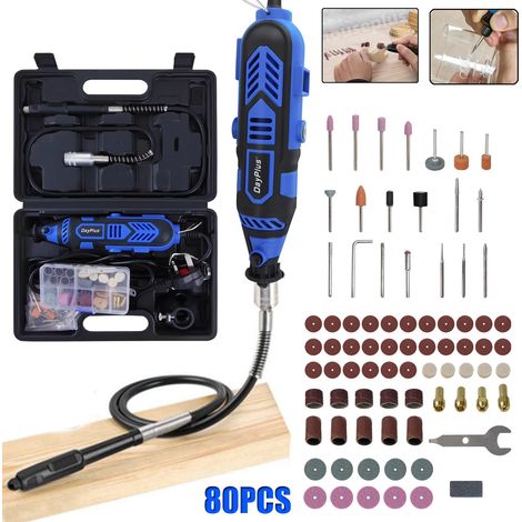 Day Plus – Set de 80 accessoires pour outil rotatif 135W – Vitesse variable 10.000-32.000 rpm – Pour polissage, meulage et perçage précis (1/4)