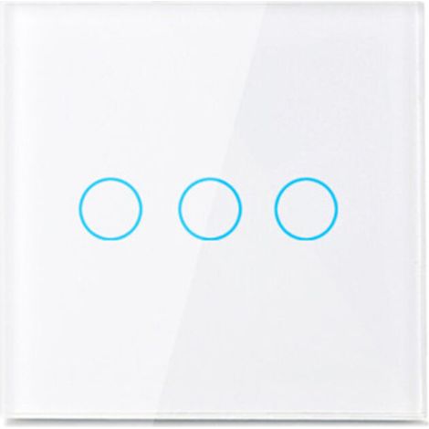 Interrupteur tactile blanc à 3 voies, 86 mm x 86 mm x 35 mm, un interrupteur à capteur tactile pur avec panneau en verre, interrupteur d'éclairage. (1/5)