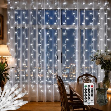 Rideau Lumineuse Noël Extérieur,4 x 2 m 300LED mini guirlande lumineuse à pour chambre Fil de IP44,Chaine de Lampe Décoration Extérieur Fête Jardin Maison Noël lumineuse étanche pour tonnelle (1/5)