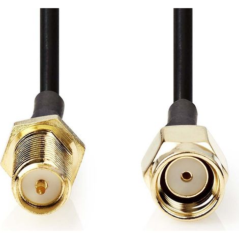 Nedis Antennenkabel / RP SMA-Stecker / RP SMA-Buchse / Vergoldet / 50 Ohm / Einzeln geschirmt / 2.00 m / Rund / PVC / Schwarz / Label