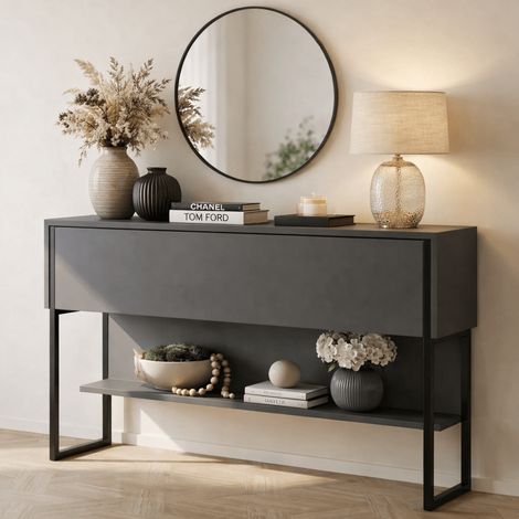 Modern Sideboard Anthrazit Luxus 120x80x30 - Schwarzer Rahmen -