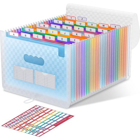 Organiseur de documents A4 (24 compartiments), sac à documents portable de style accordéon, adapté à une utilisation au bureau et à la maison (bleu). (1/3)