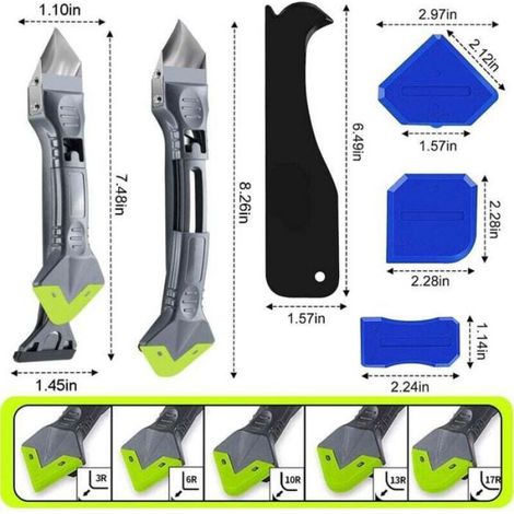 Kit Mastic - Grattoir 5 En 1 - 3 Finitions Silicone - 5 Tampons Rayon - 1 Outil De Rainurage (1/4)