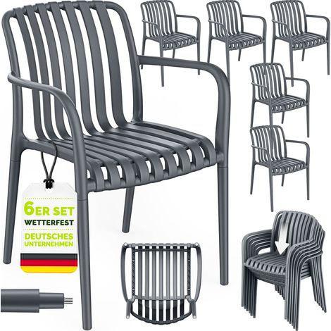 tillvex® Gartenstühle 6er Set Stapelbar Wetterfest mit Armlehne Outdoor Stühle bis 120kg belastbar Gartenstühle Outdoor Terrassenstuhl Gartenmöbel Balkon Garten Terrasse