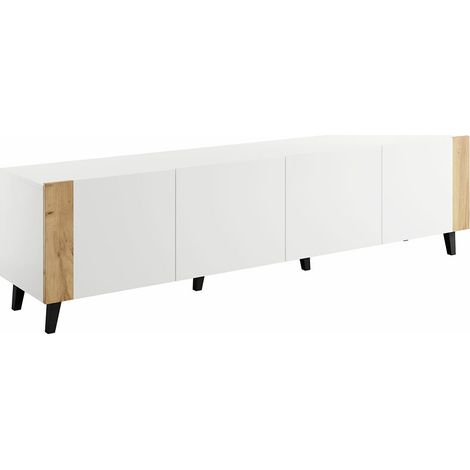 Mueble TV Charlotte 184, Blanco + Craft roble, Número de puertas: 4, Número de cajones: 0, 201x53x42cm