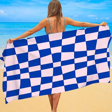 Serviette de plage imprimé tartan, microfibre, séchage ultra rapide (1/5)