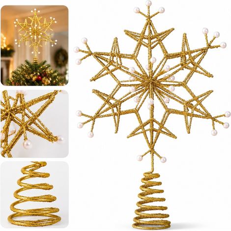 Etoile de Sapin Flocon Ajour 3D Dore en Fer 23 x 32 cm pour Arbre de Noel de 1.2 a 2.4 m Decoration de Noel a Poser (1/5)