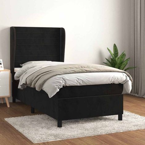 Cama box spring con colchón cuero sintético negro 90x190 cm (1/5)
