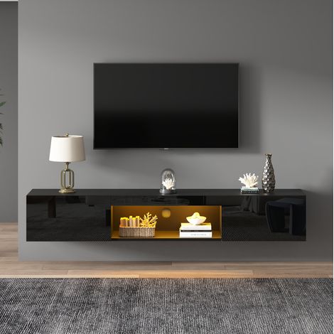 Wand-TV-Möbel 160 x 31 x 22 cm mit LED, für TVs bis 70 Zoll, schwarz HAVRYA (1/5)