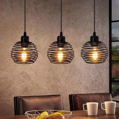 Suspension - 3xE27 - noire - lampe de salle à manger vintage - métal - suspension industrielle pour cuisine - pour salon  salle à manger - ampoules non incluses (1/5)
