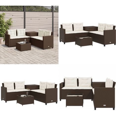 Gartensofa in L-Form mit Tisch und Kissen Braun Poly Rattan - Gartenmöbel - Outdoor Möbel - Rattan Sofa - Lounge Set - Esszimmerset - Home & Living