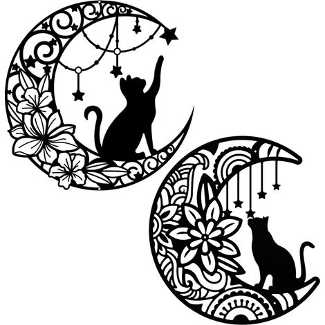 2-teiliges Wandbild aus Metall – Katze pflückt Sterne, moderne Wanddekoration fürs Wohnzimmer, inklusive Montagezubehör, für Wohnzimmer, Schlafzimmer, Kunsträume, Restaurant (1/5)