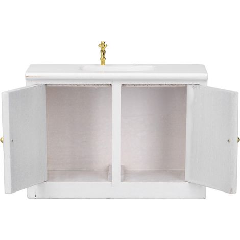 Meuble vasque miniature en bois pour maison de poupée, blanc, à l'échelle 1:12. (1/5)