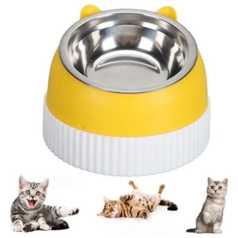 Gamelle pour chat surélevée inclinée à 15Dépenser en plastique anti-dérapant deux bols pour chat et chiot (1/4)