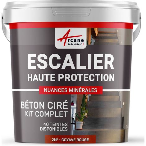 Béton ciré escalier, kit complet - 2 m² (en 2 couches) Goyave Rouge - ARCANE INDUSTRIES