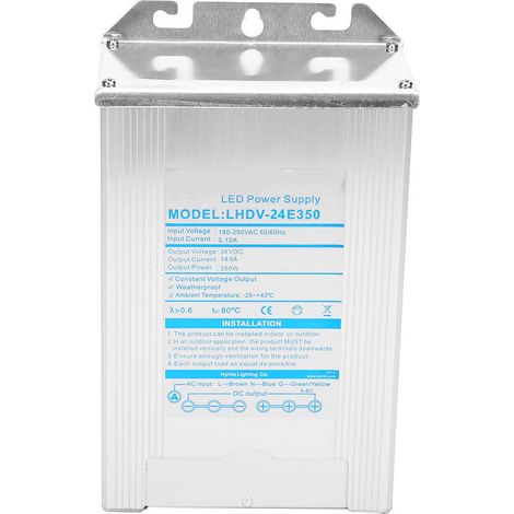 Alimentation étanche à découpage 350W 24V pour LED – Module en alliage d’aluminium – Driver LHDV‑24E 350 (1/5)