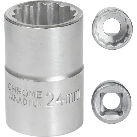 1 Douille 24mm, Acier Cr-Mo, 12 Pans, Carré 3/4", Pour Clé À Choc