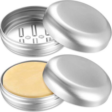 Reiseseifenboxen, 100-ml-Seifenboxen aus Aluminium, robuste, auslaufsichere Metallseifenboxen mit Abflusssystem und Deckel für Hotelbäder (rund) (1/5)
