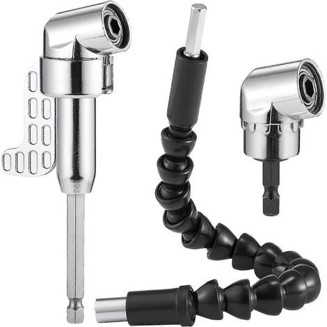 Rechtwinkliger Bohrer und flexibles Winkelverlängerungsset für Bohrmaschinen oder Schraubendreher mit 1/4"-Stecknussadapter, praktisch und komfortabel. (1/3)