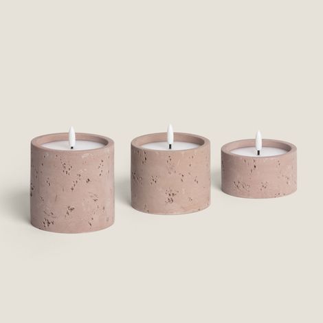 Pack 3 Candele Decorative LED in cera e cemento per esterni Duna Beige ø10 cm (1/5)