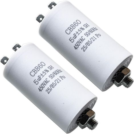 2 Pièces Condensateur Demarrage Moteur 5uF 450V CBB60 Condensateurs de Démarrage 5uF 450 Volt Capacitor, Convient aux Pompes,Machines à Laver et Autres Appareils électriques