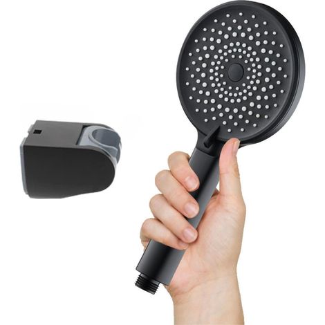 Pommeau de douche à main avec support - 12 cm Noir mat - 3 fonctions Haute pression (1/5)