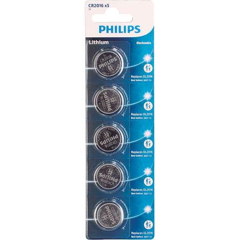 Blister 5 Pilas botón litio Philips CR2016 (1/2)